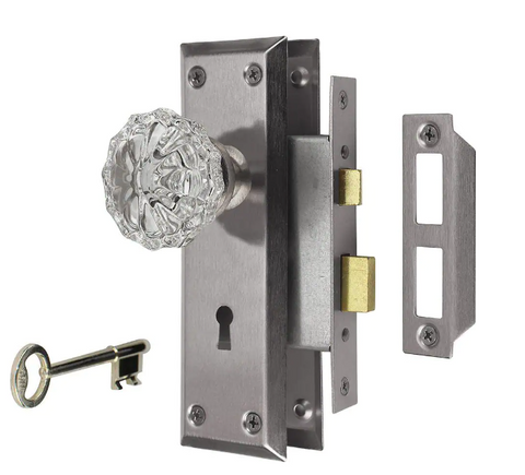 Glass Knob Mortise Lockset - Entry (Satin Nickel)