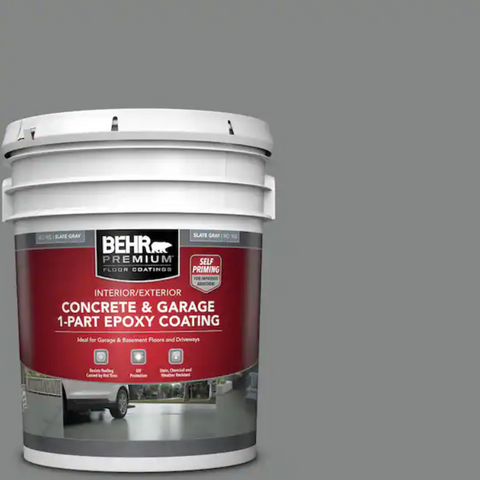 BEHR PREMIUM Concrete and Garage 1-Part Epoxy Coating (Satin) (Slate Gray) (5 Gallon)