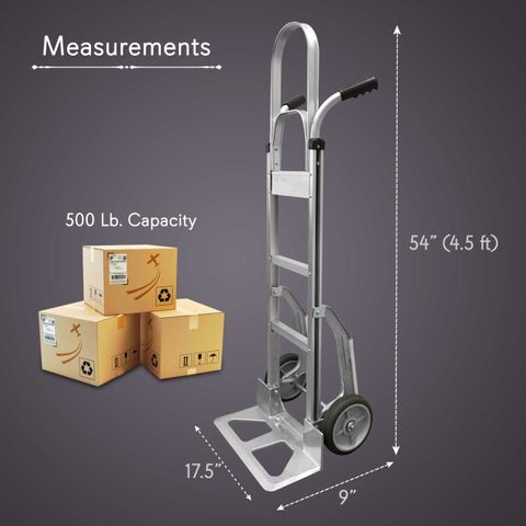 Commercial Aluminum Hand Truck w/ XL Plate (Dual Handle & Stair Glides) (9" Wheels)