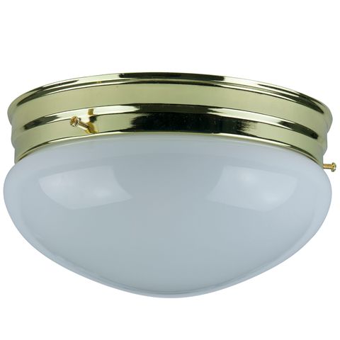 Mushroom Light Fixture (Polished Brass Finish, White Glass) (8")  2 Bulb