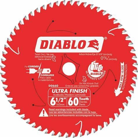 Diablo 60-Tooth Ultra Finish Circular Saw Blade for Wood (6-1/2")