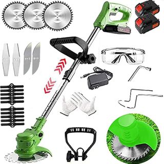 Battery Powered Weeder String Trimmer w/ 2 Batteries and 3 Blades (Green)