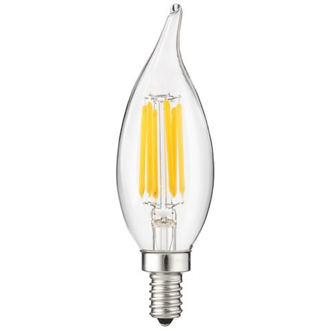 LED Filament Flame Tip Chandelier Light Bulb, Dimmable (E12 Base) (4 Watt) (27K) (Flame tip) (Clear)