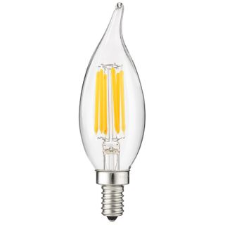 LED Filament Flame Tip Chandelier Light Bulb, Dimmable (E12 Base) (4 Watt) (27K) (Flame tip) (Clear)