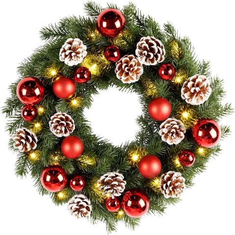 Artificial Front Door Wreaths Adorned with Stars Pinecones Golden Berries Chain (15.7")