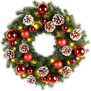 Artificial Front Door Wreaths Adorned with Stars Pinecones Golden Berries Chain (15.7")