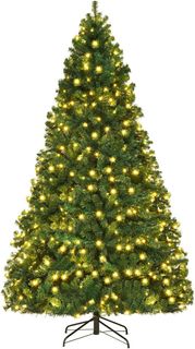 Pre-Lit Artificial Christmas Tree With LED Lights and Metal Stand (8')