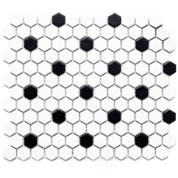 1" x 1" Hexagon Mosaic Tiles (Matte White w/Black) (.84 Sf)