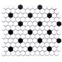 Hexagon Mosaic Tiles (Matte White w/Black) (1"x1") (.84 Sf)