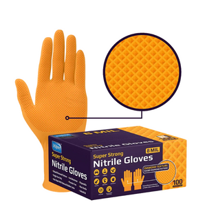 Disposable Heavy Duty Nitrile Gloves, 8 mil (X-Large) (Orange) (100 units per Pack ) (10 Pack / Case)