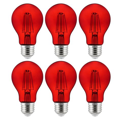 A19 LED Light Bulb, Filament, Dimmable ( (E26) (Red) (4.5 Watt) (6 Pack)