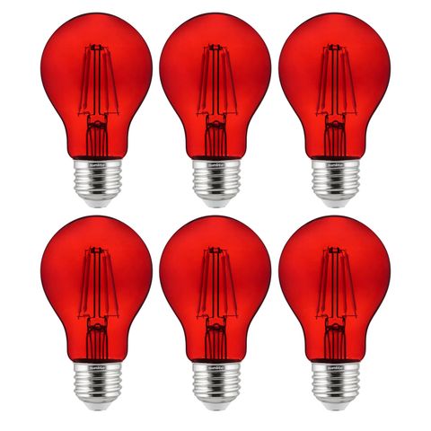 LED A19 E26 Light Bulb, Filament, Dimmable ( 4.5 Watt) (Red) (6 Pack)