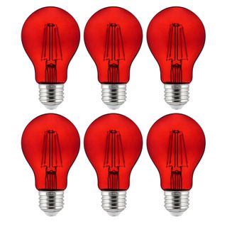 A19 LED Light Bulb, Filament, Dimmable ( (E26) (Red) (4.5 Watt) (6 Pack)