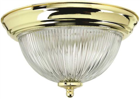 Dome Fixture (E26) (Polished Brass) (Clear Ribbed) (60 Watt) (15-1/4")