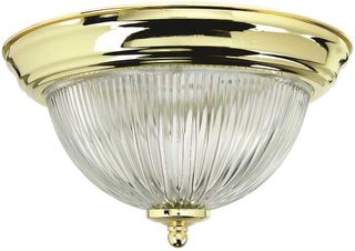 Dome Fixture (E26) (Polished Brass) (Clear Ribbed) (60 Watt) (15-1/4")