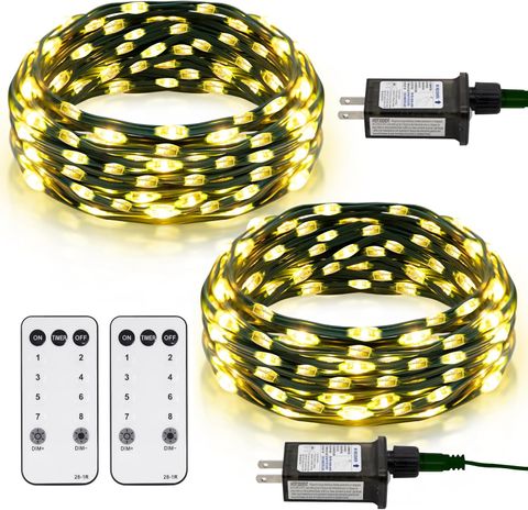 Fairy String Christmas Lights Plug in, Green Wire, Waterproof (33') (2 Pack)