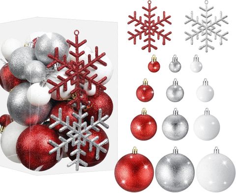Glitter Christmas Ball Ornaments (62 Pieces) (Red/White/Silver)