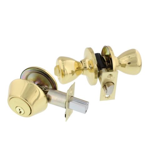 Combo Entry Lock & Single Cylinder Deadbolt (Polished Brass)