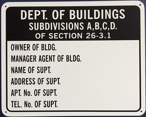 Department of Buildings Manager & Super ID Sign (Metal) (7''x10'')