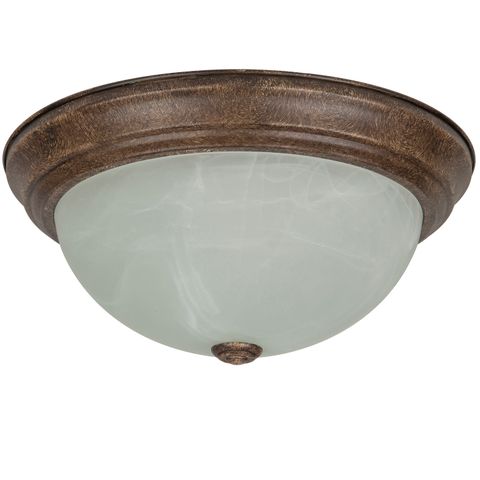 Dome Fixture (13") (Distressed Brown) (Alabaster Glass)