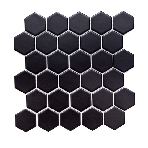 2" x 2" Hexagon Mosaic Tiles (Black - Matte)