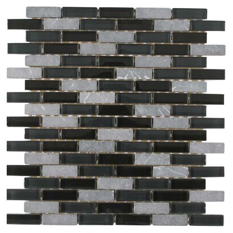 Vetro Marmi Mosaic Tile (Black & Steel) (12" x 12")