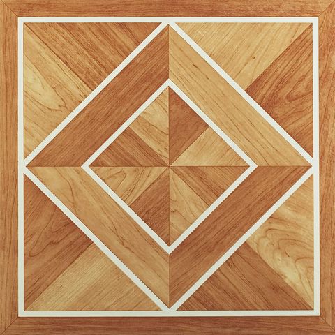 Vinyl Self Stick Floor Tile (White Border Classic Inlaid Parquet) (45 Sq Ft) (205)