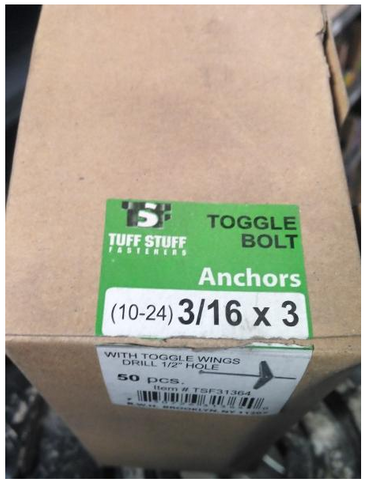 Toggle Bolt (3/16 10 - 24 x 3) (50 Piece)