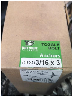 Toggle Bolt (3/16 10 - 24 x 3) (50 Piece)