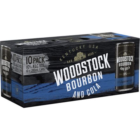 Woodstock & Cola 10% Can 200ml 10PK x3