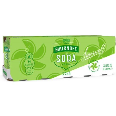 Smirnoff Soda Lime & Lemon 3.5% 330ml 10PK x3