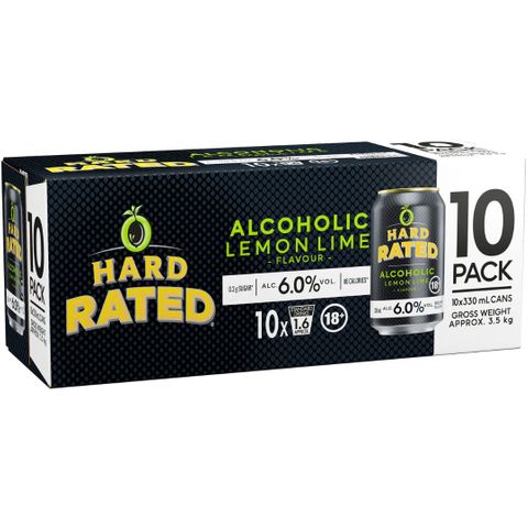 Hard Rated Zero Lemon Lime 6% 330ml 10PK x3