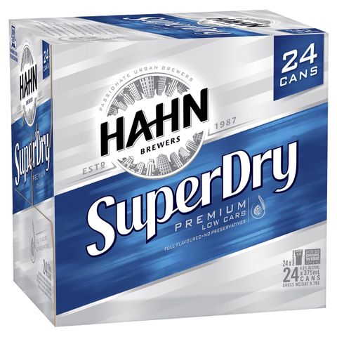 Hahn Super Dry 4.6% 375ml Cans-24