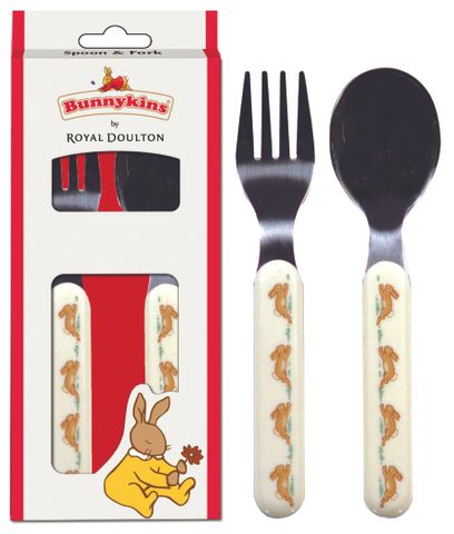 *Bunnykins Spoon & Fork - Playing Design Red
