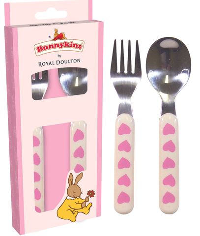 Bunnykins Spoon & Fork  - Sweethearts Design Pink