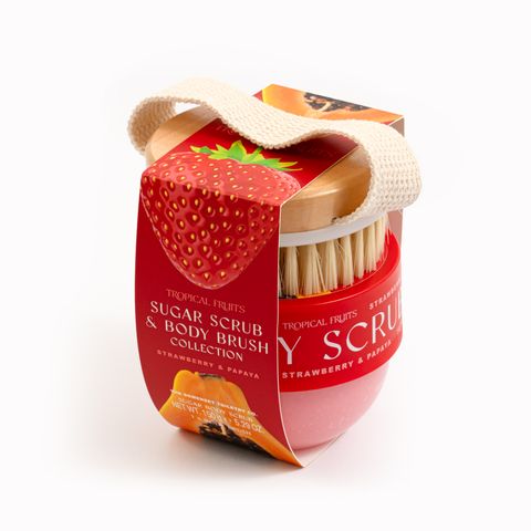 TF Strawberry & Papaya 150g Body Scrub & Brush Set