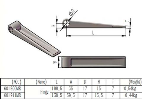 Dropside Hinge 203.5MM long Blk