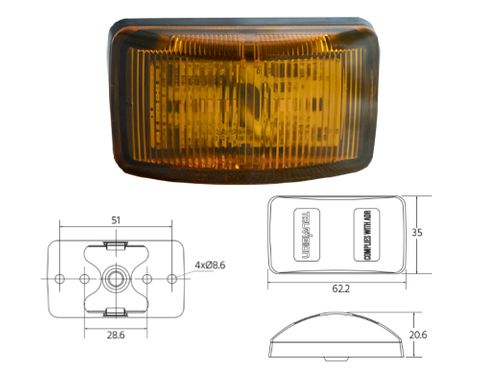 62mm Amber Marker /Sub DI 10-30V 10 Pack