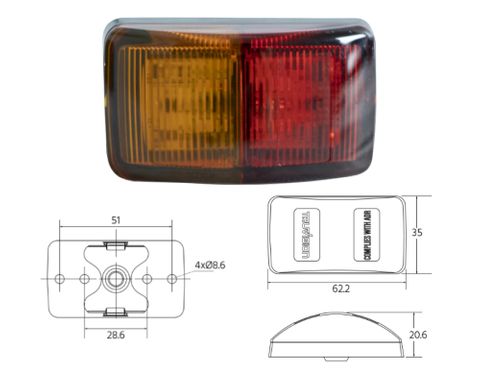 62mm Red / Amber Marker 10-30V 10 Pack