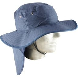 Hat Cotton Blue Wide Brim with Neck Flap Size L/XL