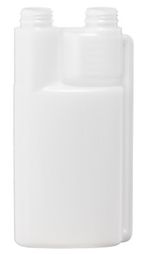 Dispenser Bottle 1ltr Natural HDPE Twin Chamber 38mm with 2 lids