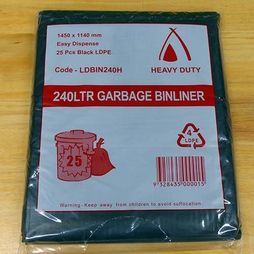 Garbage Bin Liner 240ltr HD Black Ctn 100