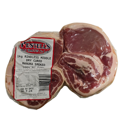 BACON MIDDLE RINDLESS PESTELLS 1KG