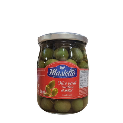 OLIVES GREEN STONE IN SICILIAN (NOCELLARA) IN BRINE 580ml MASIELLO