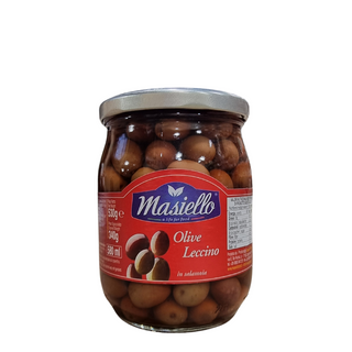 OLIVES BLACK WHOLE LECCINO IN BRINE 580ml JAR MASIELLO