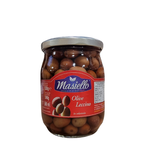 OLIVES BLACK WHOLE LECCINO IN BRINE 580ml JAR MASIELLO