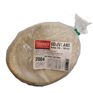 SOUVLAKI  OVAL BREAD 230mm x190mm (9 x 7.5inch) 10 PACK GIANNI