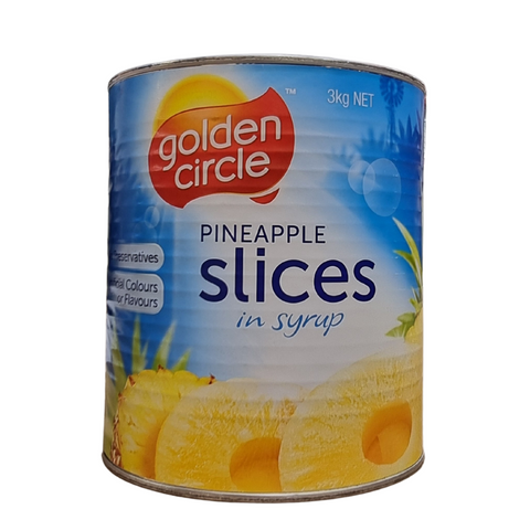 PINEAPPLE SLICES IN SYRUP 3KG TIN GOLDEN CIRCLE