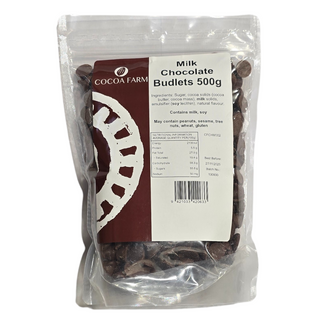 CHOCOLATE COUVERTURE MILK 32% BUDLETS 500g BAG COCOA FARM