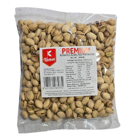 NUTS PISTACHIOS ROASTED SALTED IN SHELL 500G BAG